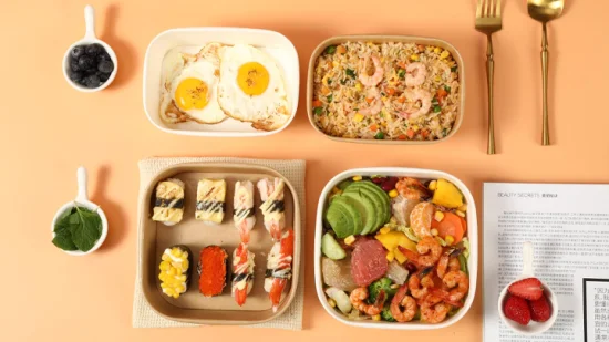 Boîte de papier d'emballage à emporter de déjeuner de fruit de récipients alimentaires de cuvette carrée biodégradable