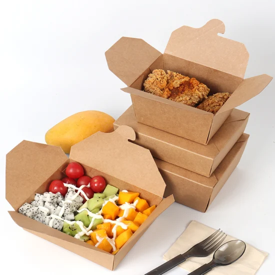 Hamburger de frites de poulet frit biodégradable imprimé sur mesure à emporter Emballage alimentaire à emporter Boîte de papier artisanal brun